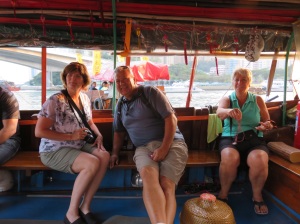 Sampan ride in Repluse Bay. Jennifer, Bob, Trudy.